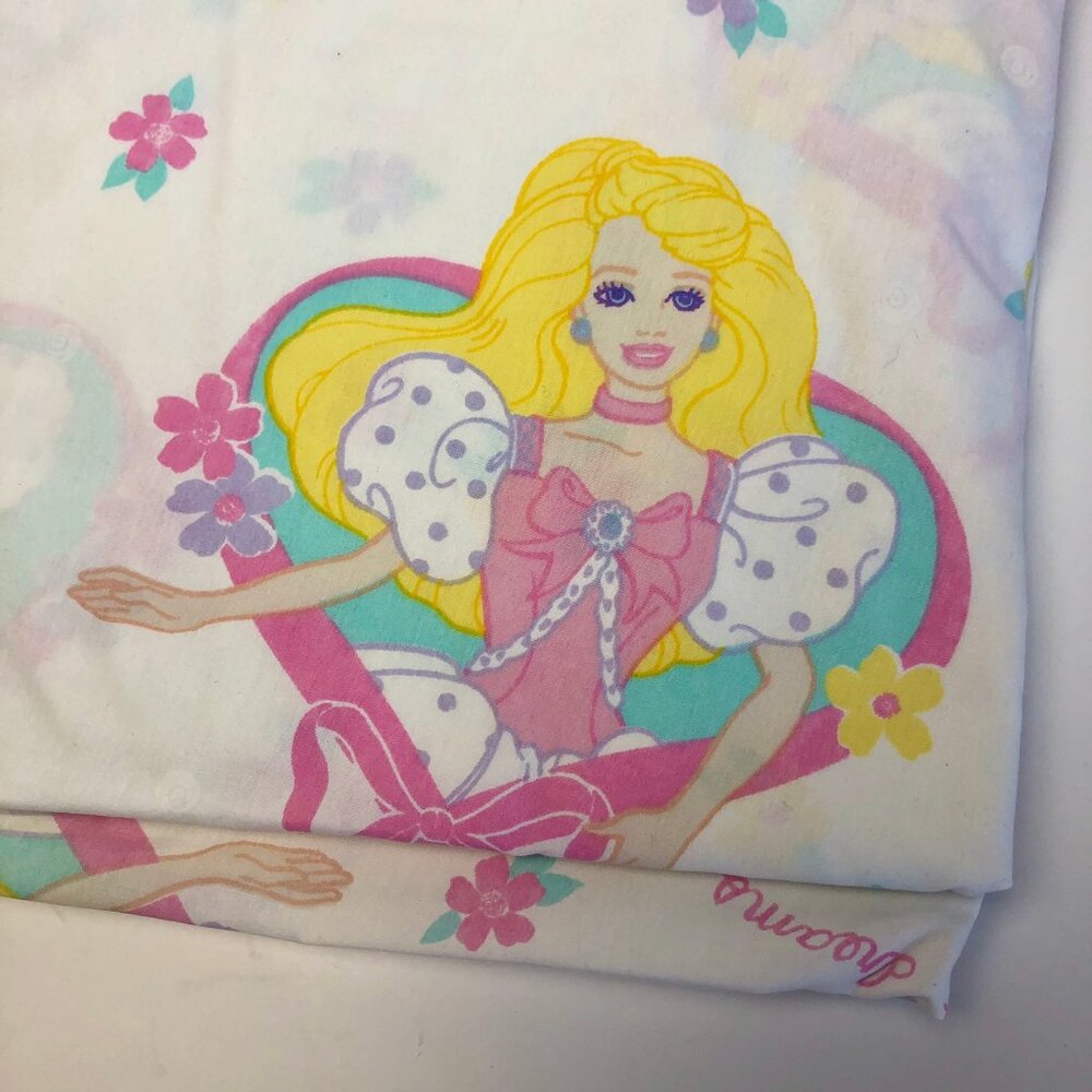 Vintage 90s Barbie Bedsheets Twin Set (Flat + Fitted) 1997 Sweet Dreams Ribbons - Picture 5 of 15